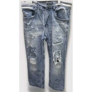 Philipp Plein Men Distressed Light Wash Denim Jeans Skull Logo Plaque Made Italy